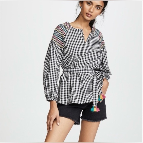 Madewell Black and White Gingham Top with Multicolor Accents Size Medium - Picture 1 of 11